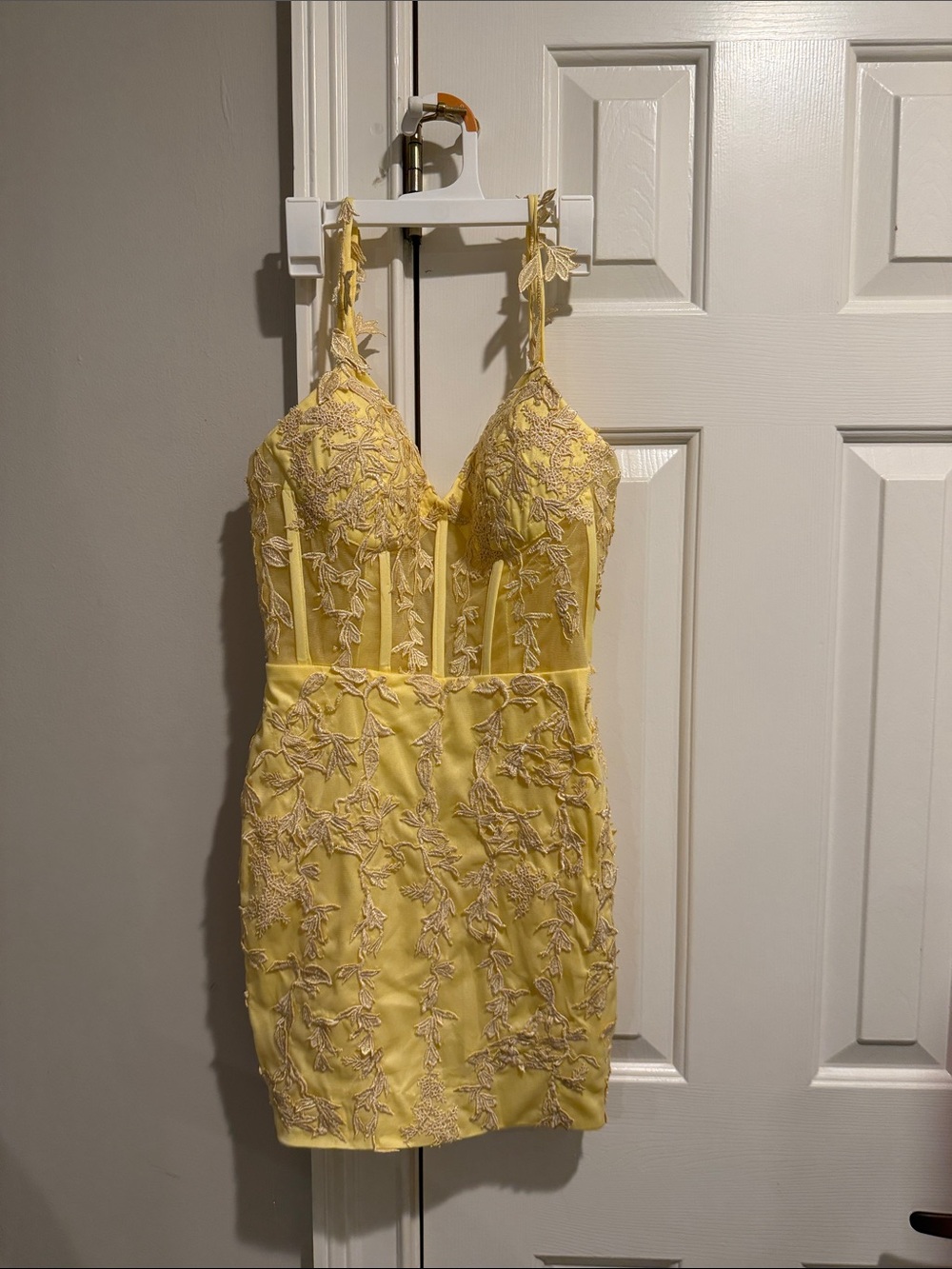 Yellow Embroidered Spaghetti Strap Dress